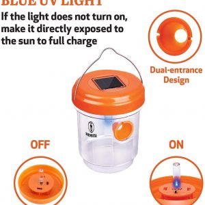 Wasp Trap with UV LED Light – 2 Packs Solar Powered Jacket Trap for Wasps, Hornets, Fruit Flies, and Insects