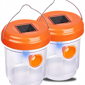 Wasp Trap with UV LED Light – 2 Packs Solar Powered Jacket Trap for Wasps, Hornets, Fruit Flies, and Insects
