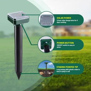 2 Packs Mole Solar Repeller – Mole Sonic Repeller for Garden – Solar Mole Repeller – Deterrent for Moles, Gophers, Voles…