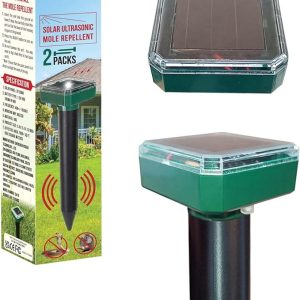 2 Packs Mole & All Other Burrowing Animals Outdoor Weatherproof Solar Mouse Repeller Protect Control Keep Moles Out of Lawn Garden Yard