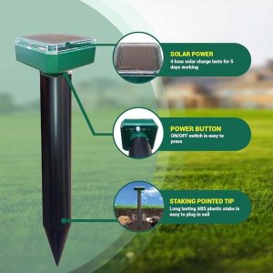 2 Packs Mole & All Other Burrowing Animals Outdoor Weatherproof Solar Mouse Repeller Protect Control Keep Moles Out of Lawn Garden Yard