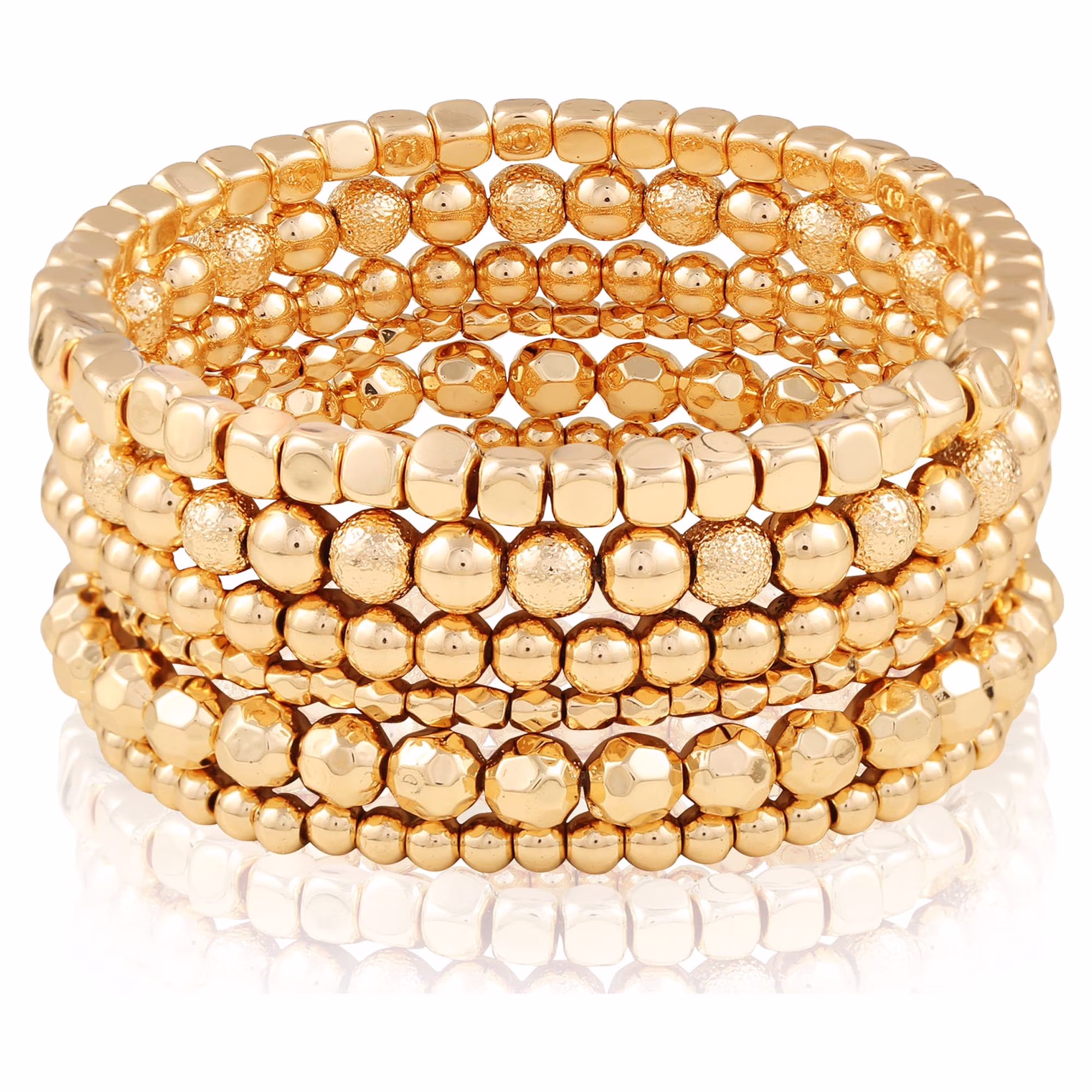 Women’s Gold Tone Beaded Stretch Bracelet Set, 6-Piece