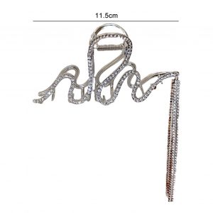 Long Tassel Crossing Teeth Hair Claw Rhinestone Geometric Waves